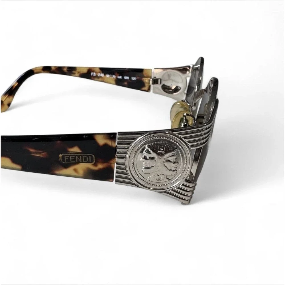 Y2K FENDI vintage sunglasses round Silver gold tortoise brown FS 240 ITALY 90's